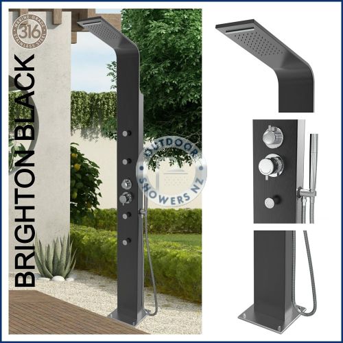 Brighton Black 316 Marine Grade  Stainless Steel Outdoor Massage Shower.
