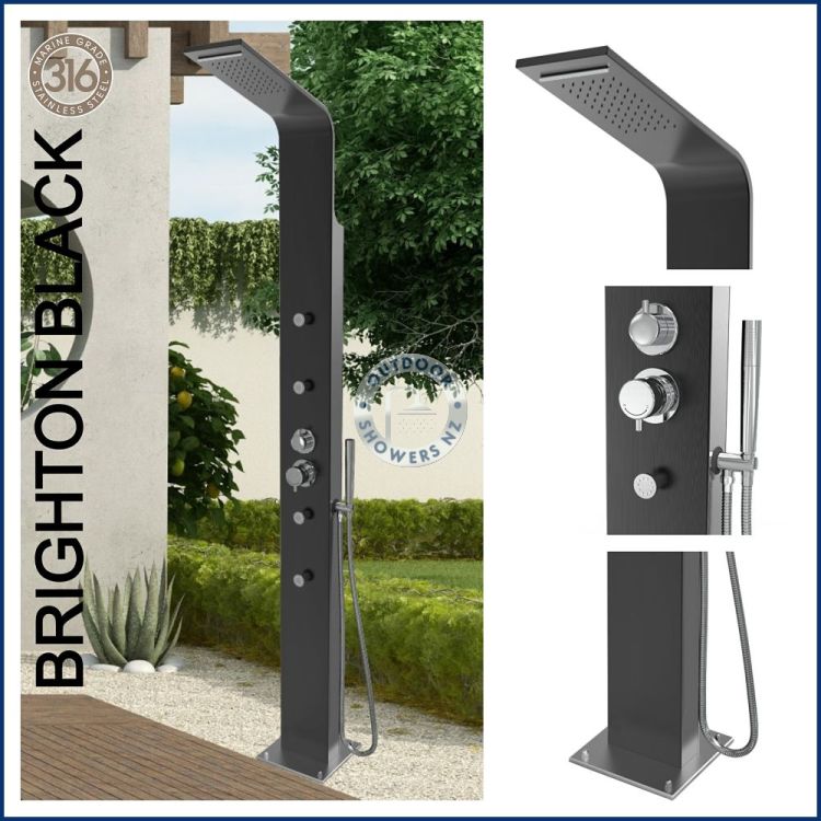 Brighton Black 316 Marine Grade  Stainless Steel Outdoor Massage Shower.