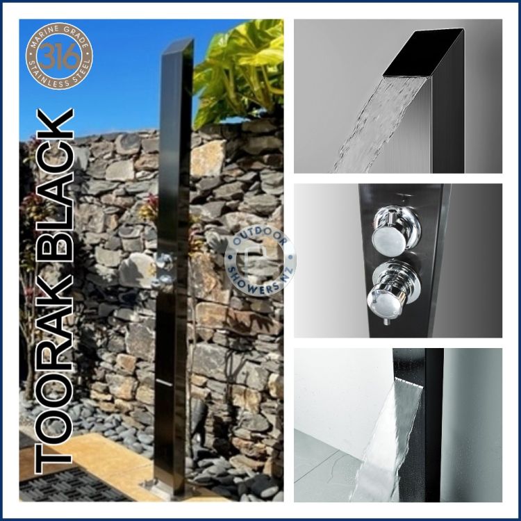 Toorak Black 316 Marine Grade Stainless Steel Outdoor Waterfall Pool Shower