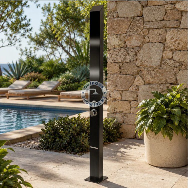 Toorak Black 316 Marine Grade Stainless Steel Outdoor Waterfall Pool Shower