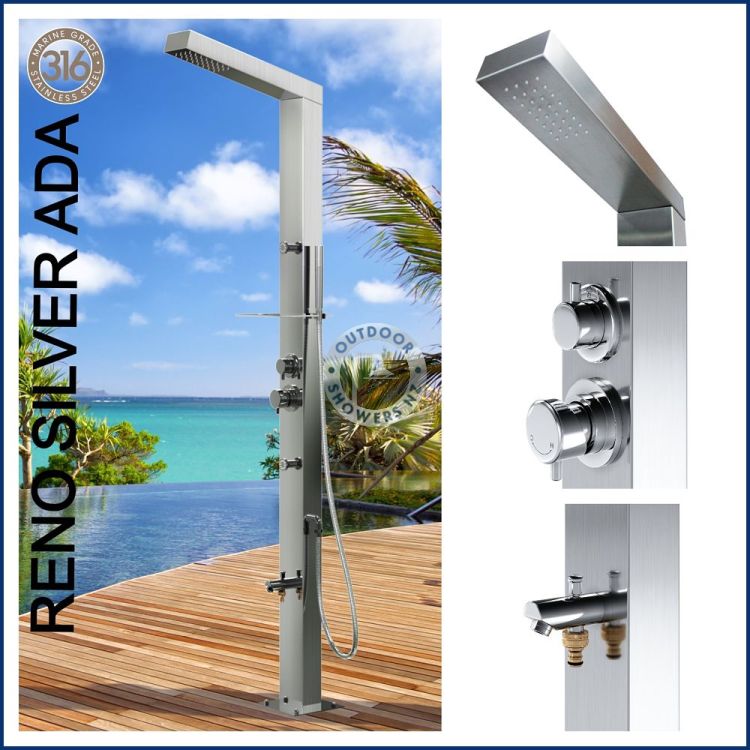 Reno Silver ADA 316 Marine Grade Stainless Steel Outdoor Pool Shower