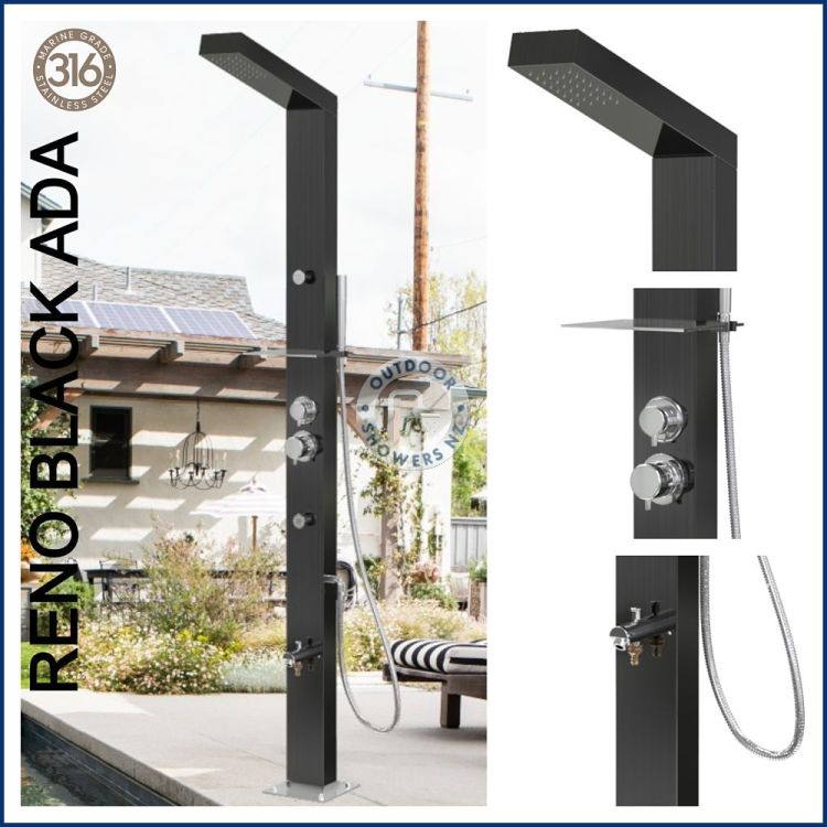 Reno Black ADA 316 Marine Grade Stainless Steel Outdoor Pool Shower