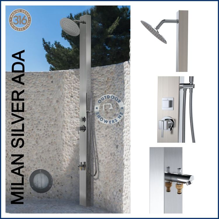 Milan Silver ADA 316 Marine Grade Stainless Steel Outdoor Pool Shower