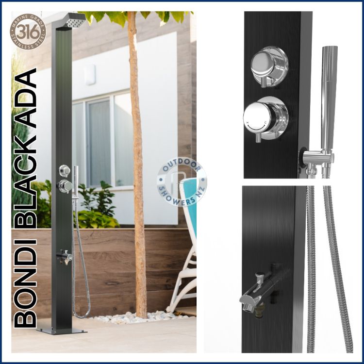Bondi Black ADA 316 Marine Grade Stainless Steel Outdoor Pool Shower