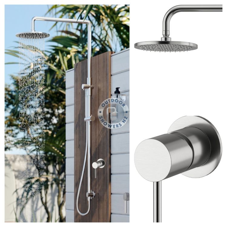 Delta 316 Marine Grade Stainless Steel Wall Mounted Outdoor Shower Rail, 2 in 1 with Hot & Cold Mixer Valve Package