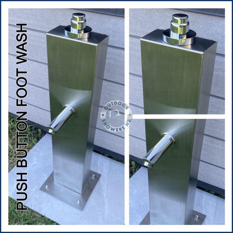 Eco-Friendly Push-Button Outdoor Foot Wash Station with 15-Second Timer – 316L Marine Grade Stainless Steel (Cold Water Only)