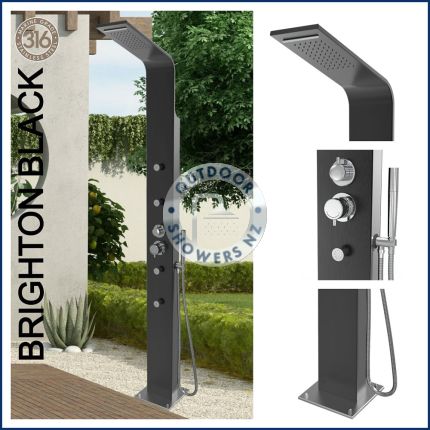 Brighton Black 316 Marine Grade Stainless Steel Outdoor Massage Shower.