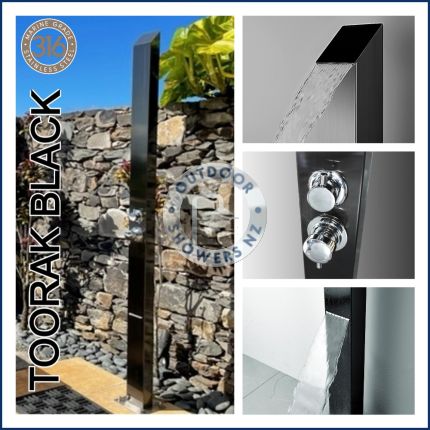 Toorak Black 316 Marine Grade Stainless Steel Outdoor Waterfall Pool Shower